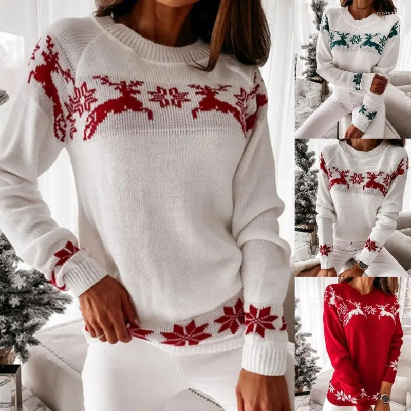 Pulls pour femmes Top Pull Femme Pull à manches longues tricoté Noël Automne Hiver Elk Flocon de neige Imprimer Pull Streetwear