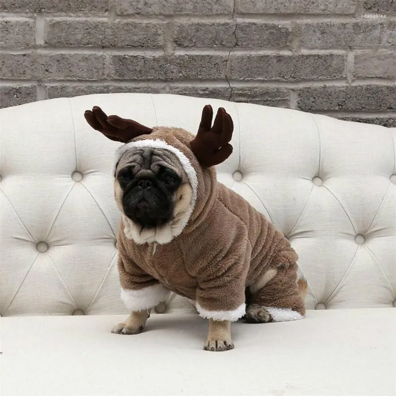 Köpek giyim tulum ceket polar kış sıcak köpek kıyafetleri hoodies sweater küçük köpekler Pug yorkie noel elk evcil hayvan xmas dekorasyon