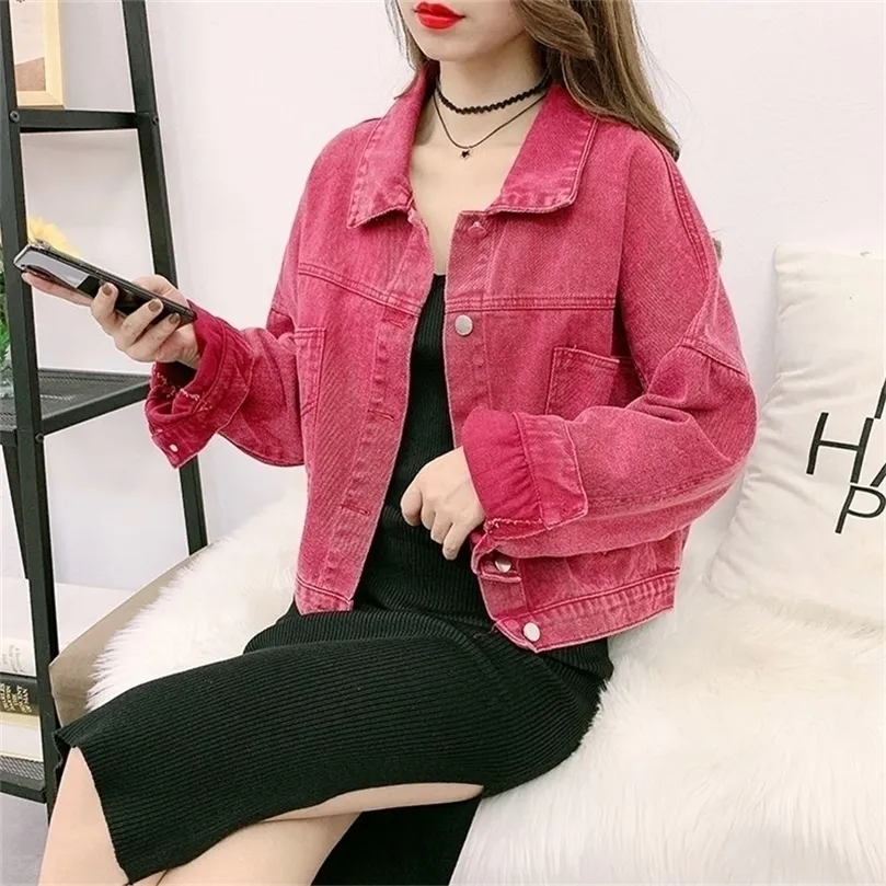 Jackets femininas Candy Color Crop Crop Jenim Jacket Women Moda coreana solta bolso grande bolso básico Jean Coats Streetwear