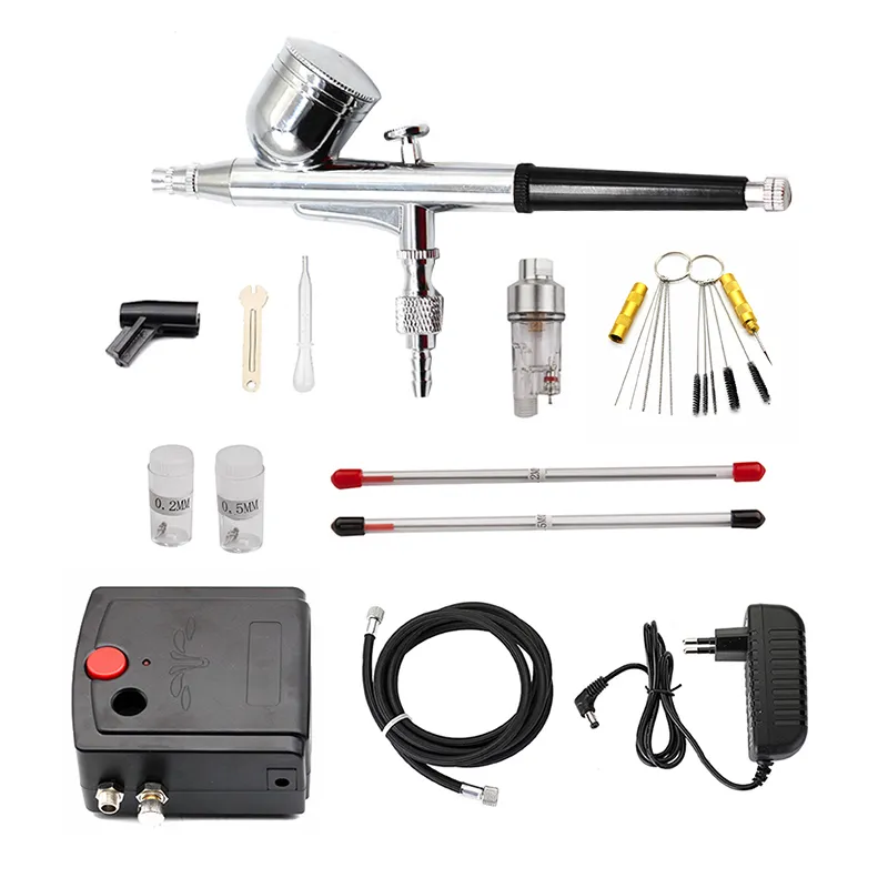 Spray Guns Dual Action Gun Airbrush With Compressor 0.3mm Kit For Nail  Model/Cake/Car Painting 221007 From Kong08, $52.47