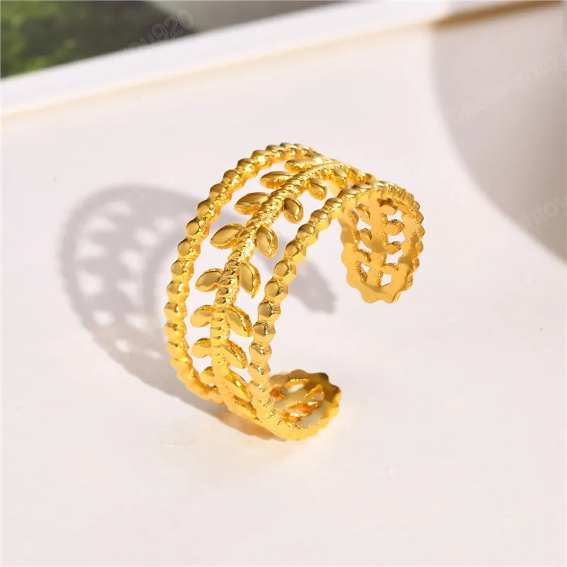 Mode Gold Farbe Edelstahl Ring Hohl Blätter Hochzeit Verlobung Offenen Ring für Frauen Partei Schmuck Geschenke