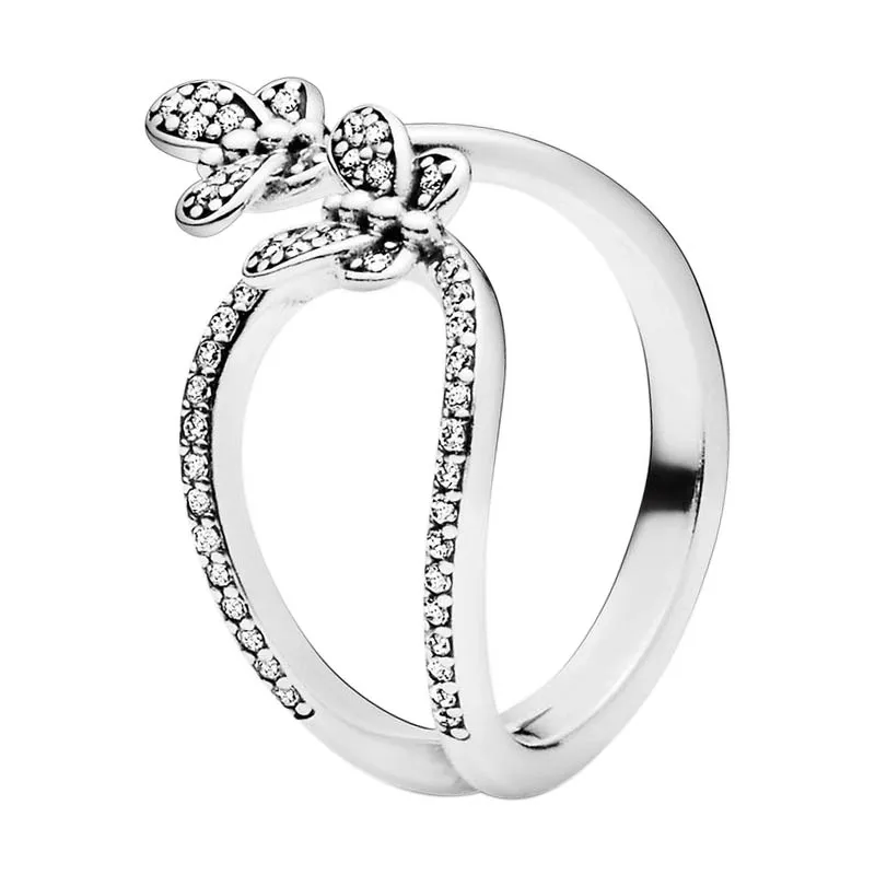 Bague ouverte papillon étincelant 925 bijoux de fête en argent sterling pour femmes filles avec boîte d'origine pour bagues de fiançailles en diamant Pandora CZ