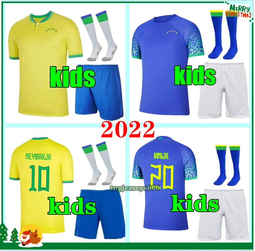 2022 2023 BrazilS 축구 유니폼 키즈 축구 키트 MARCELO PAQUETA COUTINHO FIRMINO JESUS VINI JR 유니폼 키트 22 23 BrasilS 키즈 셔츠 및 양말