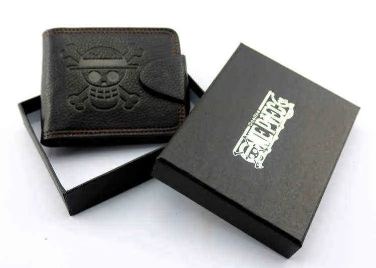 HUIMENG erkek erkek tek parça Luffy cüzdan maymun D Luffy hasır şapka korsanlar Anime kafatası cüzdan siyah deri H 2022