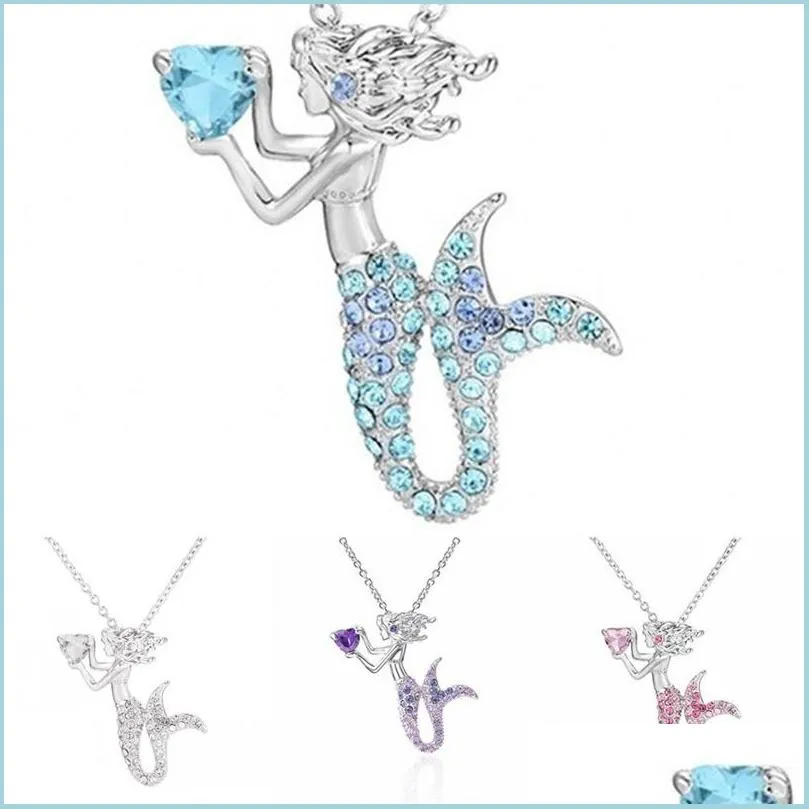 Colliers de pendentif Sirène pendentifs Collier alliage sier placage clavicar charms femmes colliers en strass