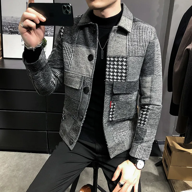 New Model Lapel Business Slim Autumn Mens Leisure Plaid Coat Long Jacket  Outwear