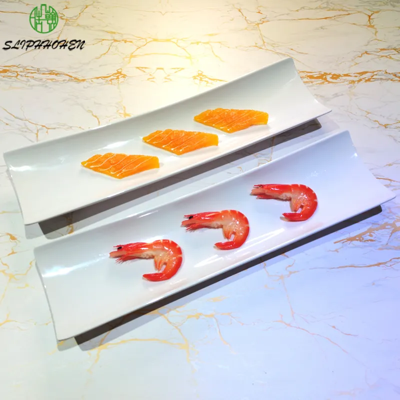 Japansk matrestaurang vit rektangel sushi plattor middag maträtt självbetjäning snack bar imitation porslin bordsartiklar