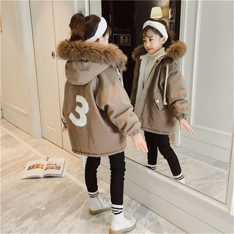 Piumino tinta unita Parka con cappuccio in tinta unita per 4 6 8 10 12 14 anni Cappotti per ragazze Moda inverno caldo giacche ispessite Capispalla lunghi per bambini 221007