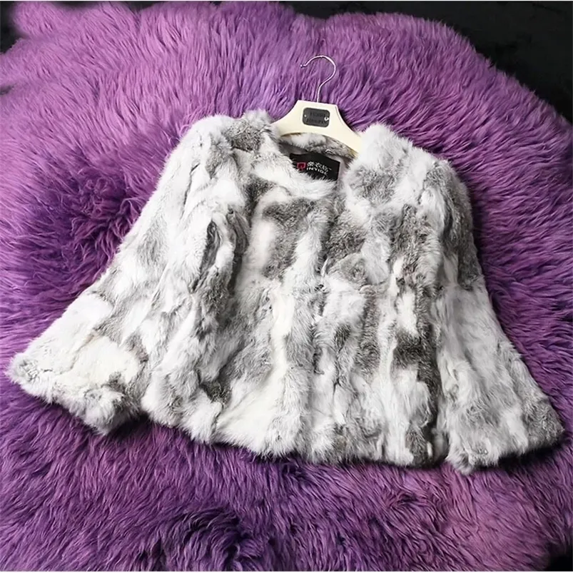 Women's Fur Faux S 7XL Women Fashion Brand Design Real Genuine Natural Rabbit Coat Female Pure Drop Jacket DFP311 221006