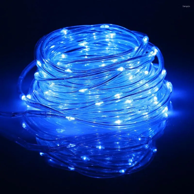 Cordes 12m Solaire Alimenté Solide Tube Fil De Cuivre Guirlande Lumineuse LED Lumières Étanches Arbre De Noël Décoration De Fête De Mariage Lampe