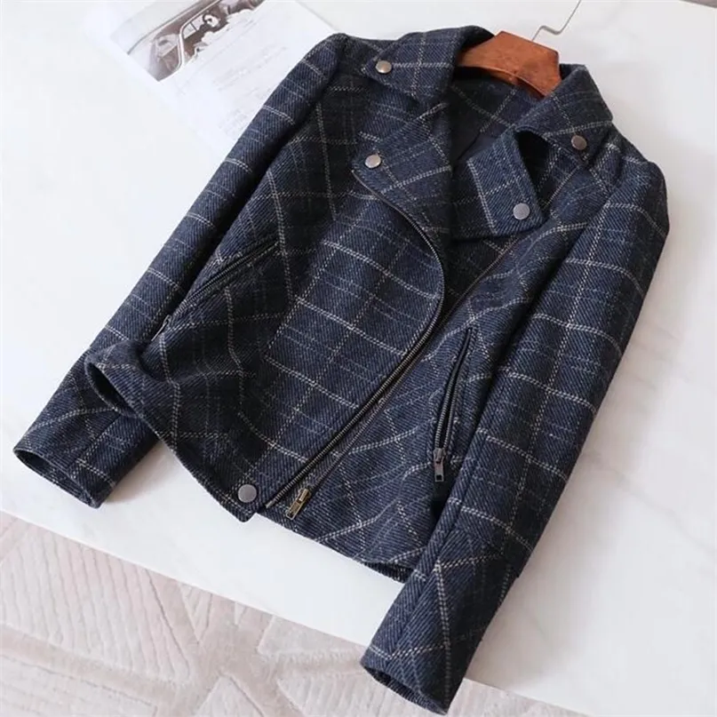 Vestes Femmes Chic Court Plaid Court Femmes Style Coréen Slim Grande Taille Manteau De Laine Bureau Dame Casual Biker Manteaux Vintage Outwear 221007