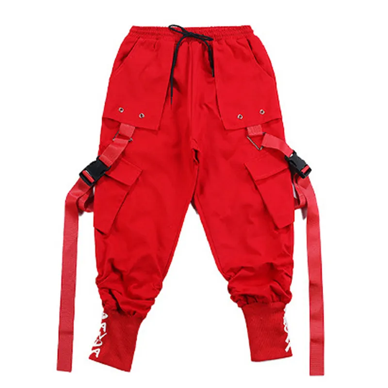 Girls Hip Hop Clothing Red Tops Black Pants Casual Overalls Street
