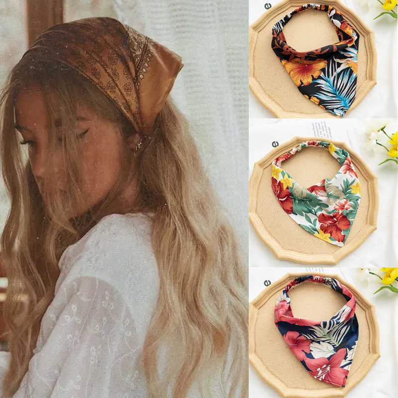 Headbands Ruoshui Woman Boho Bandannas Girls Floral Triangle Hair Scarf Turban Women Elastic Hairband Hair Accessories Headwear Ornament T221007