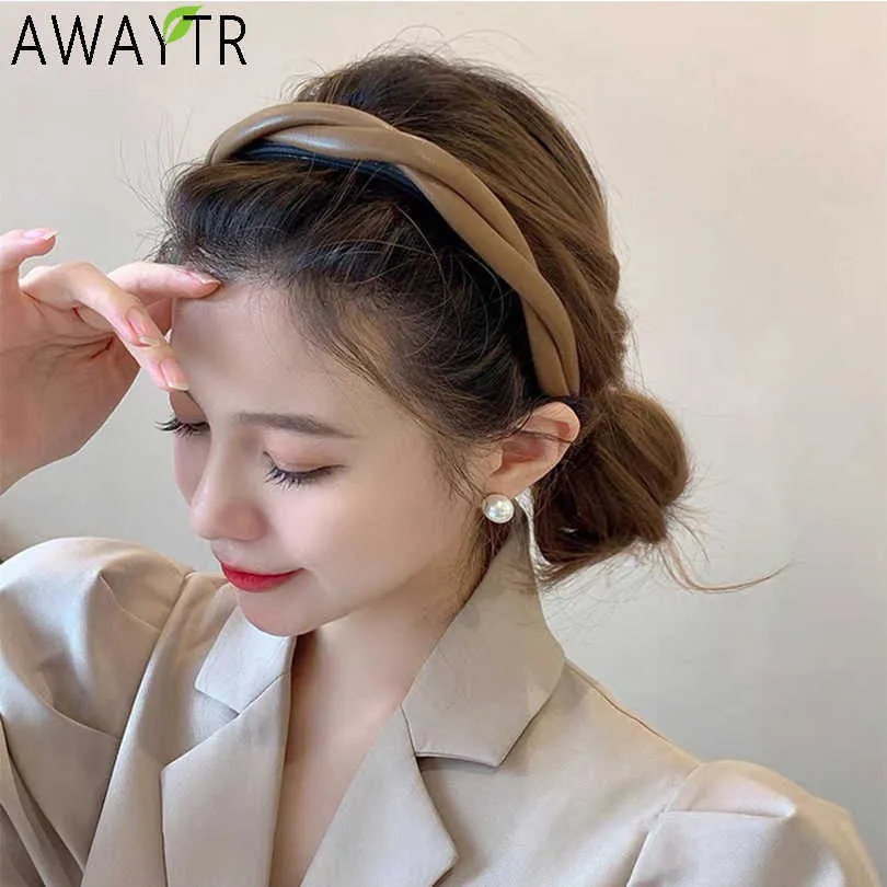 Fasce New PU Leather Hairband Donne Fascia Casual intrecciato Twist Hair Hoop Copricapo Ragazze Vintage Turbante Autunno Accessori per capelli T221007