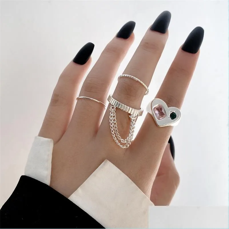 Altri set di gioielli Fashion Metal Heart Rings Set Sier Alloy Hollow Pearl Love For Couples Lovers Women Girls Valentines Day Party Gif Dhydk