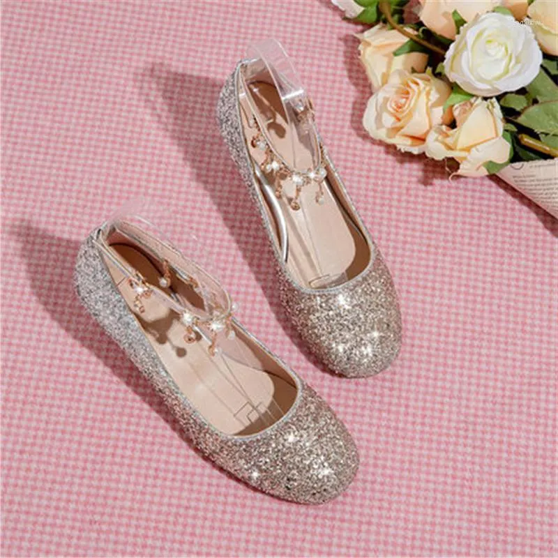 Flat Shoes Children Leather Breathable High Heels Princess Girls Dress Dance Party Crystal Baby Kids 02