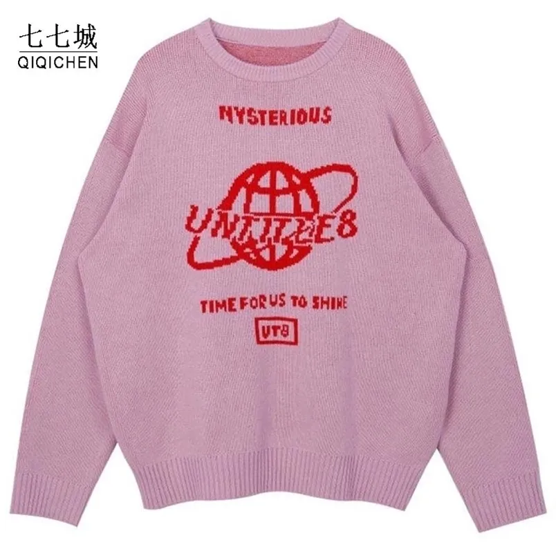 Men's Sweaters Street Sweater Women Earth Letter Harajuku Kniting Tops Loose Warm Pullover Autumn Winter Japanese Girl Pullover Sweater 221007
