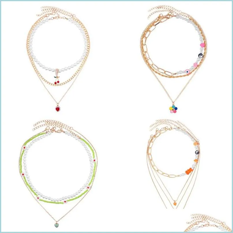 Naszyjniki wiszące z koralikami Naszyjnik dla kobiet Asymetryczny Pearl Choker Boho Mtilayer Naszyjniki imprezowe 181 D3 Drop dostarczenie dhxcb