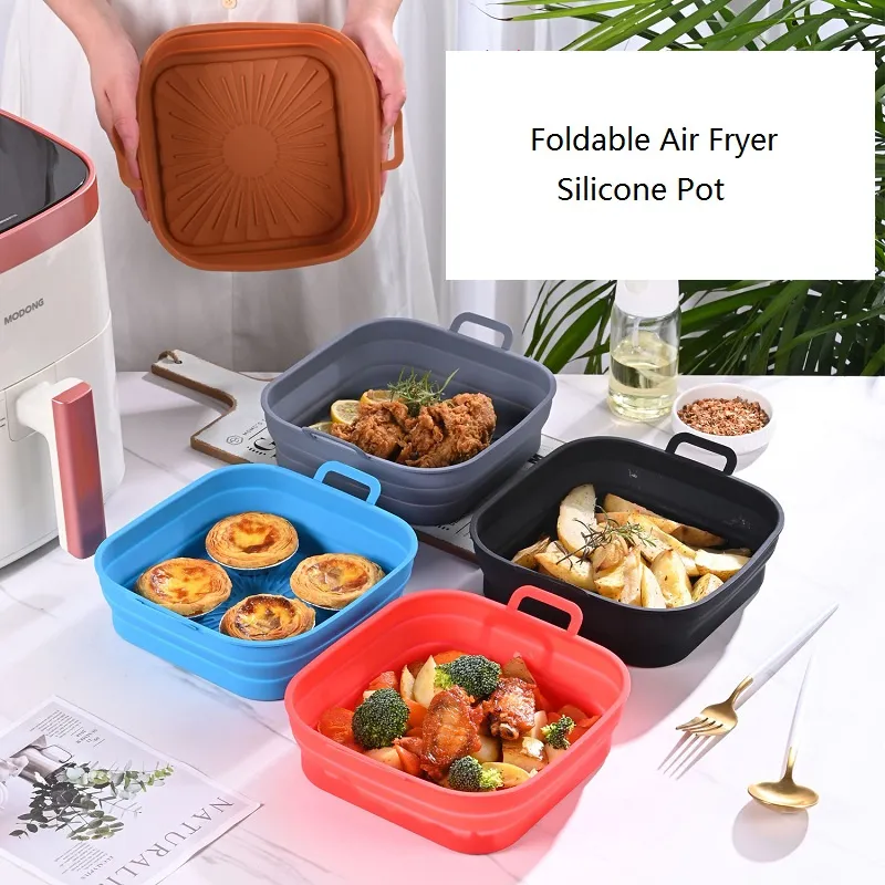 Foldable Air Fryer Silicone Pot 8 Inch Collapsible Reusable Non-Stick Food Safe Air Fryers Oven Basket