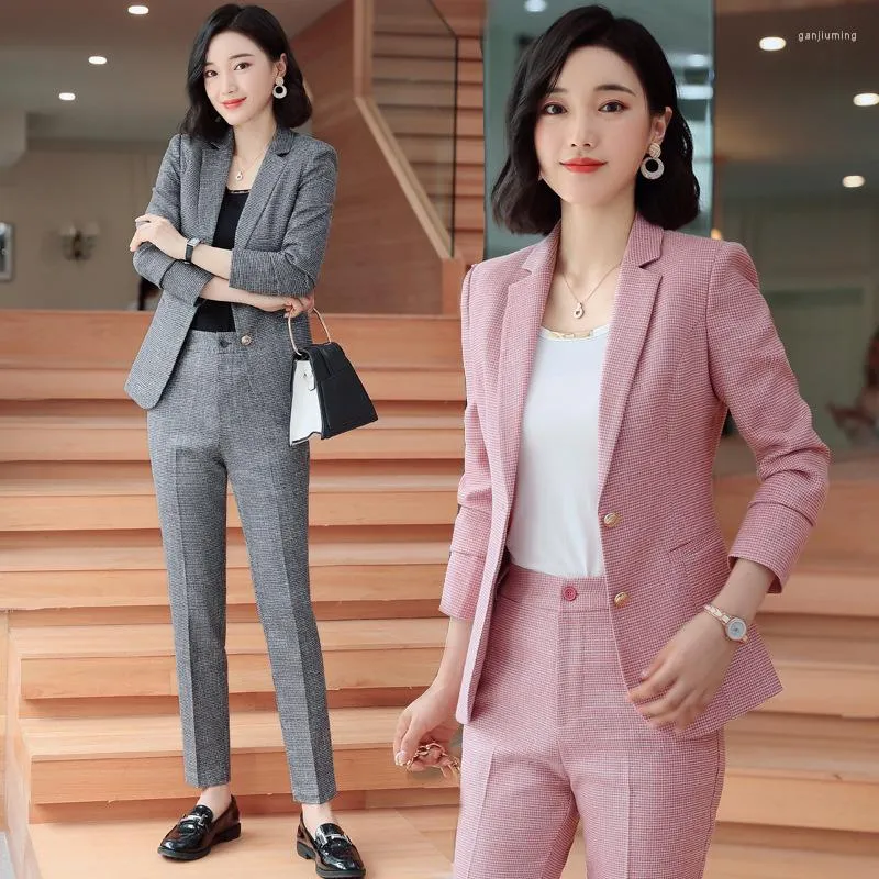 Kvinnors tv￥bitar byxor Business Women's Suits Female Suit Front Intervju ￖveraller Pantformella kvinnor Blazer Set Womens 2 Pieces