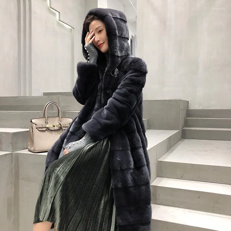 Women's Fur The Winter Haining Female Cap Mink Mid-long Skin Overcoat Korean