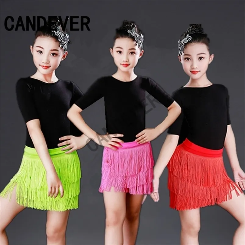 Dancewear Tassel Latin Dress For Girls Children Salsa Tango Ballroom Dancing skirt Competition Costumes Kids Practice Clothing 221007