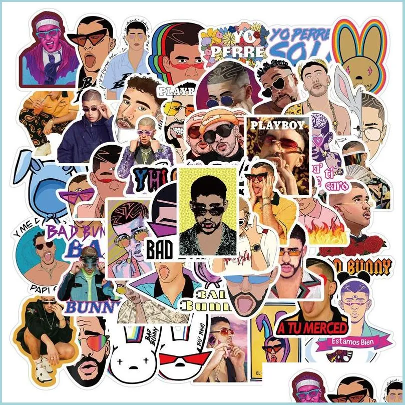 Car Stickers 50Pcs Bad Bunny Stickers Pack For Laptop Skateboard Motorcycle Decals Drop Delivery 2021 Mobiles Motorcy Carstickerstore Dhypv