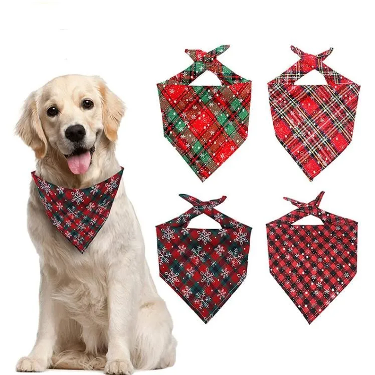 Hondenkleding Dogs Bandana Kerst Buffalo Plaid Snowflake Pet Scarf Triangle Bibs Kerchief Costume Accessoires voor kleine honden katten RRB16086