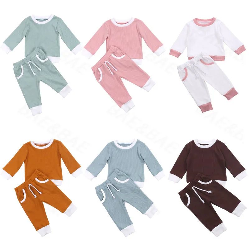 Ensembles de vêtements Citgeett Automne 0 4Y Toddler Bébé Garçons Filles nés Enfants Côtelé Tricoté À Manches Longues T-shirts Pantalons Survêtements Printemps 221007