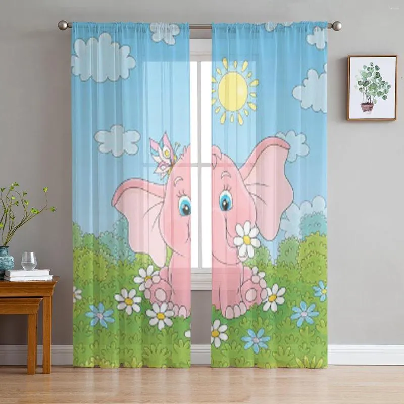 Vorhang, kleiner rosa Elefant, Tüll, transparente Vorhänge für Küche, Fenster, Wohnzimmer, moderne Voile-Schlafzimmer-Vorhänge