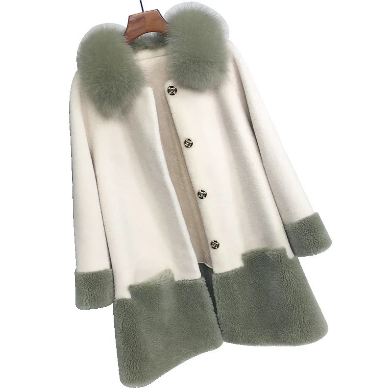 Women's Fur Faux Real Coat Female Sheep Shearling Jacket Winter Women Clothes Collar Wool s Manteau Femme MY 221006