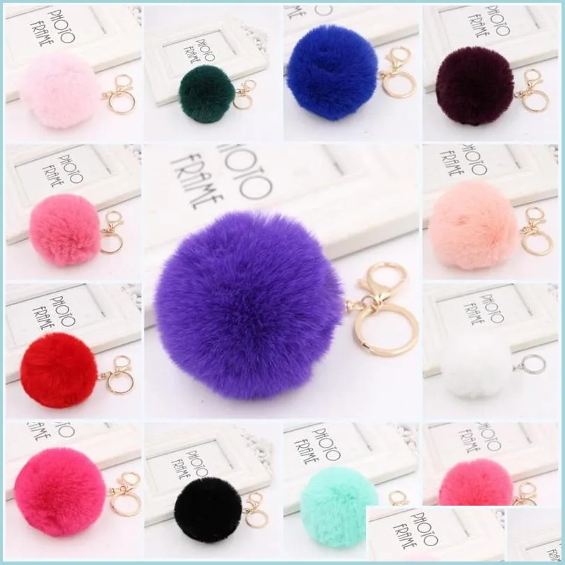 مفاتيح مفاتيح Gold Rabbit Fur Ball سلسلة مفاتيح Fluffy Pom Portachiavi Porte Clef Key Ring Stain for Bag Drop Deliver