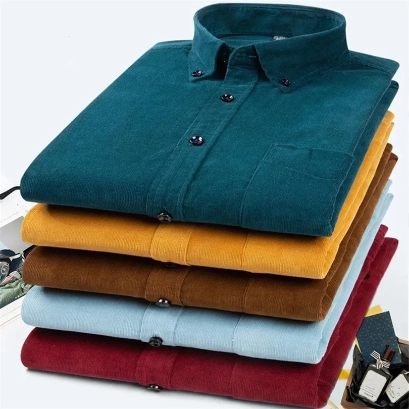 Mens Polos 100% Cotton Plus Size 7XL Corduroy Shirt Casual Long Sleeve Regular Fit Business Dress Shirts For Male Comfortable Pocket 221007