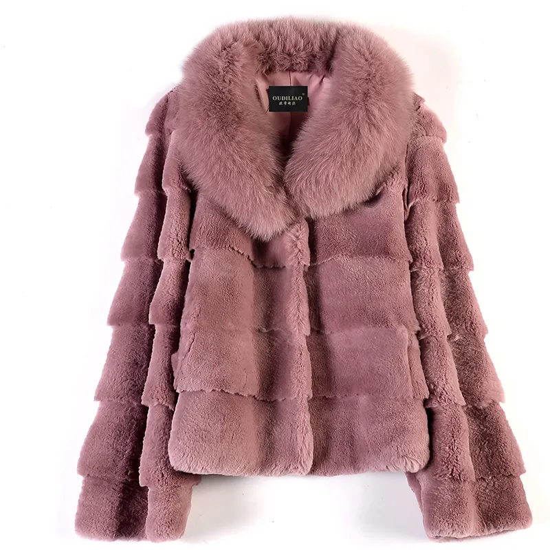 Penhas femininas Faux Whole Leather Rex Rabbit Coat Coat Women Winter Collar Young Style 221006