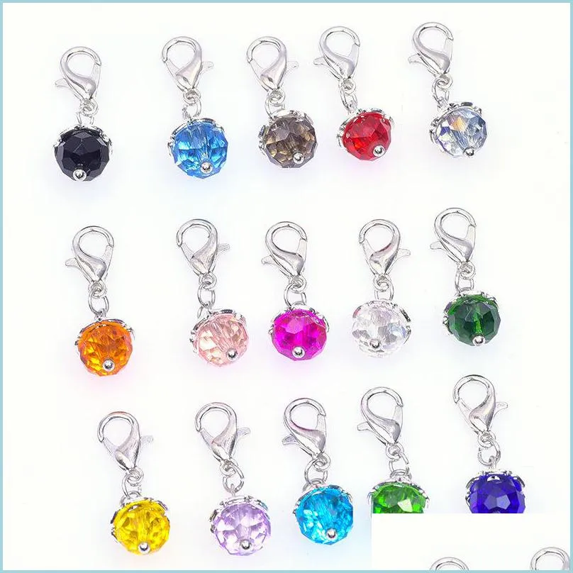 매력 20pcs 믹스 색상 Crystal Birthstone Mangles 생일 석재 펜던트 매력 구슬이있는 랍스터 클래스 부동장에 적합한 919 DHOGD