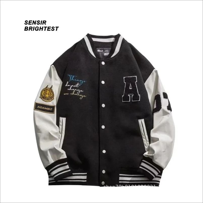 Men s Jackets Sensir School Jacket American Pu Leather Stitched Tweed Baseball Suit High Street Oversize Loose varsity jacket Men 221007