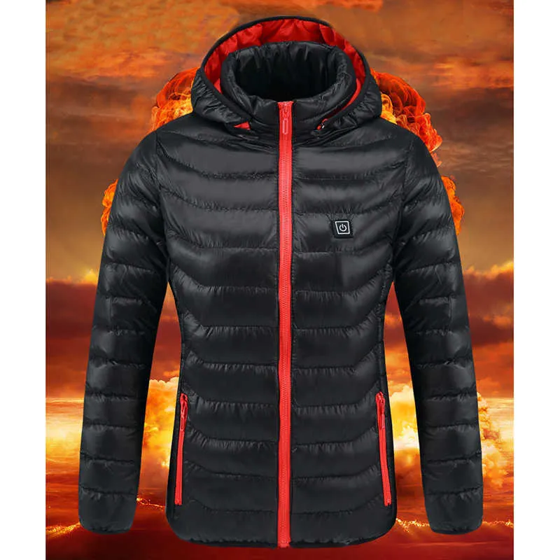 Vestes femmes USB batterie électrique chauffée en plein air manches longues chauffage manteau à capuche chaud hiver thermique coton vêtements Y2210