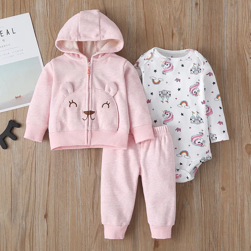 Clothing Sets Baby Girls Boys Clothes Long sleeves Hoodies Tops Coats Pants Bodysuits Spring Winter 3PCS born Girl 221007