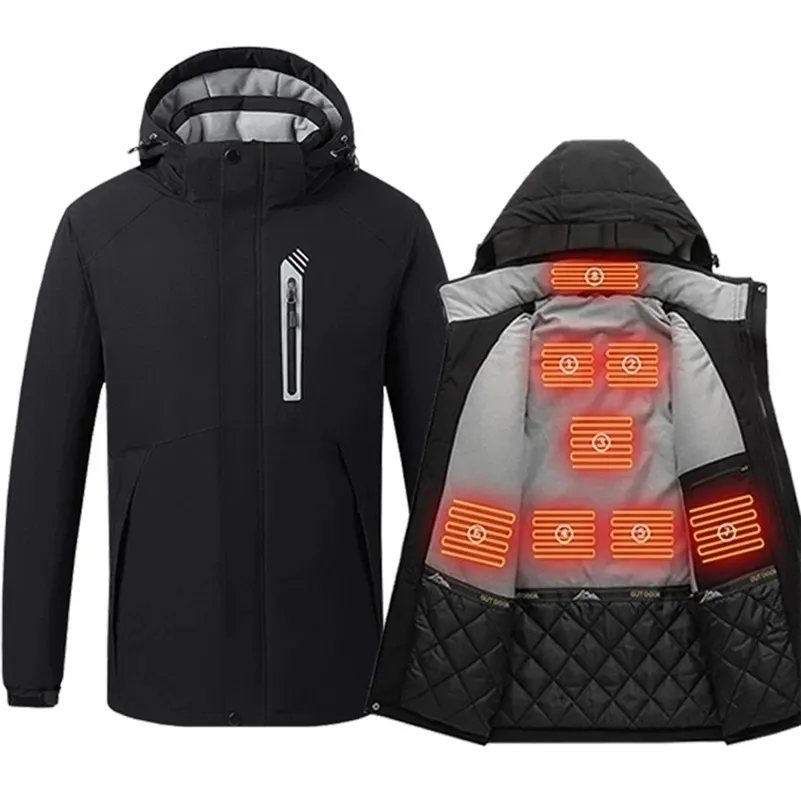 Jaquetas masculinas homens 8 jaqueta de aquecimento de zona de inverno roupas aquecidas de inverno USB Charging imperme￡vel Windbreaker Heat Outdoor Skiing Coat M-5xl 221007