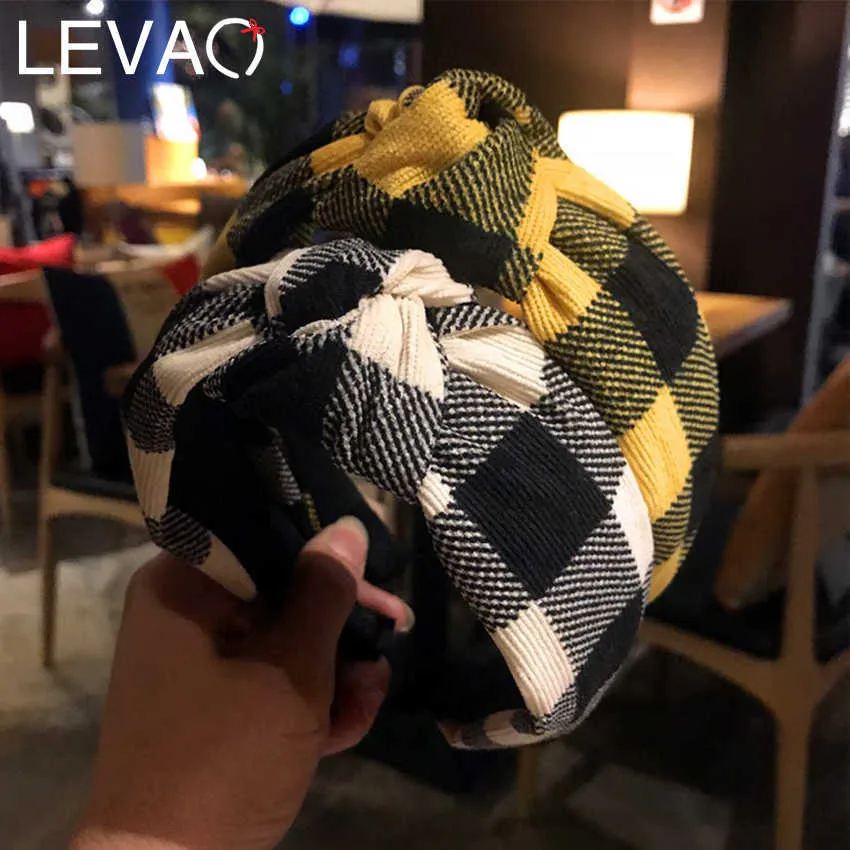 Headbands Levao Warm Retro Corduroy Plaid Print Headband Women Hair Bow Knotted Head Bezel Hoop Band Leopard Headbands Hair Accessories T221007