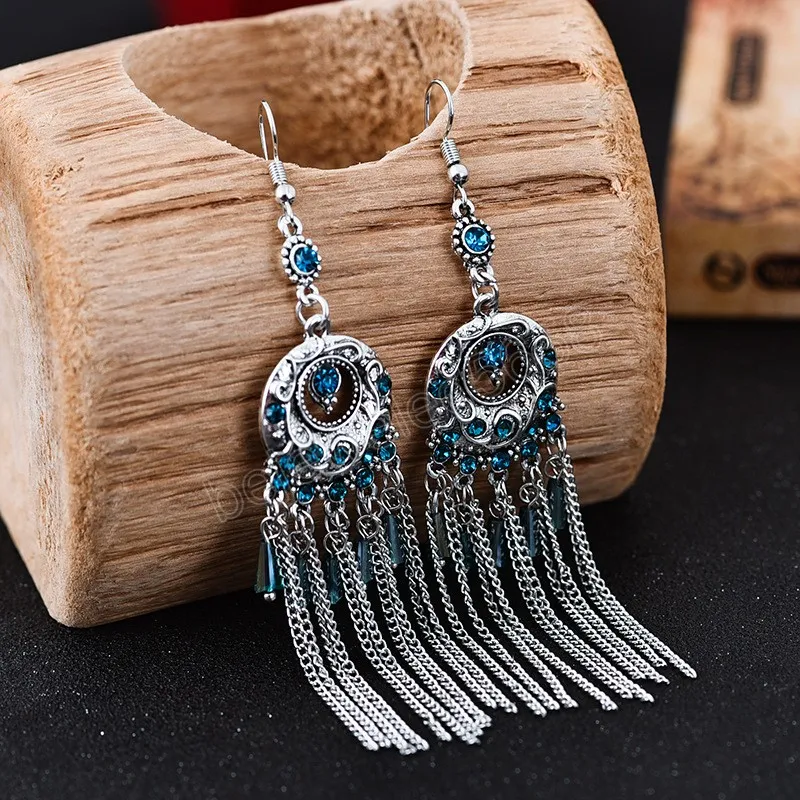 Retro Silber Farbe Jhumka Dangle Ohrringe Boho Grenn Beads Quasten indische Drop -Ohrringe Frauen Orecchini Schmuck