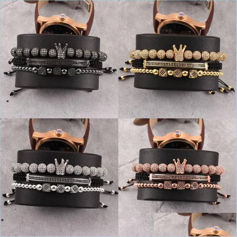 Bracelets De Charme 3Pcs / Set Hommes Bracelet Bijoux Couronne Charmes Rame Perles Bracelets Tressage Homme De Luxe Pour Les Femmes 105 R2 Drop Delivery 202 Dhpqz