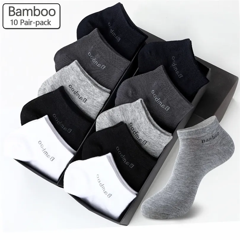 Mens Socks 10 Pairs Pack Bamboo Fiber Short High Quality Casual Breatheable AntiBacterial Man Ankle Men 221007