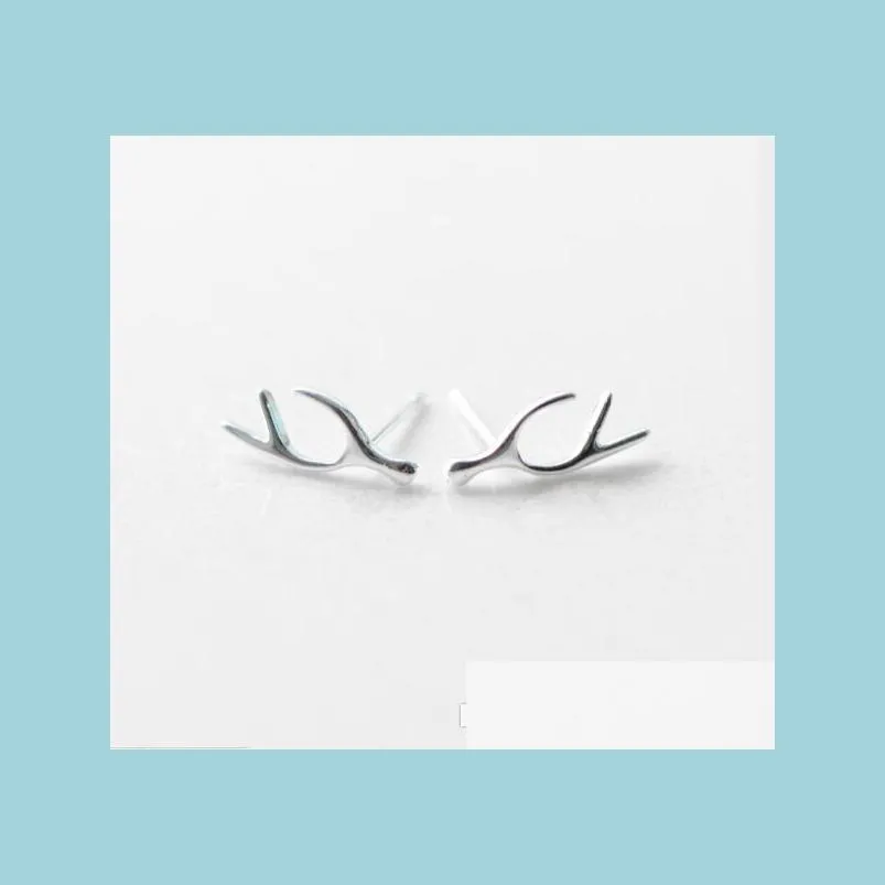 Stud Mode Femmes Bois Oreille Goujons 925 Sterling Sier Mignon Cerf Corne Boucles D'oreilles Filles Cadeaux D'anniversaire Dames Bijoux Es8 Yydhhome Dhef6