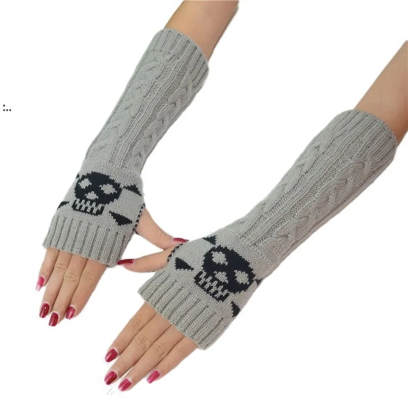 Women Winter Wrist Arm Skull Skull Treedlic Long Fingerless Gloves قفازات الهالوين قفازات المرأة GCB16028