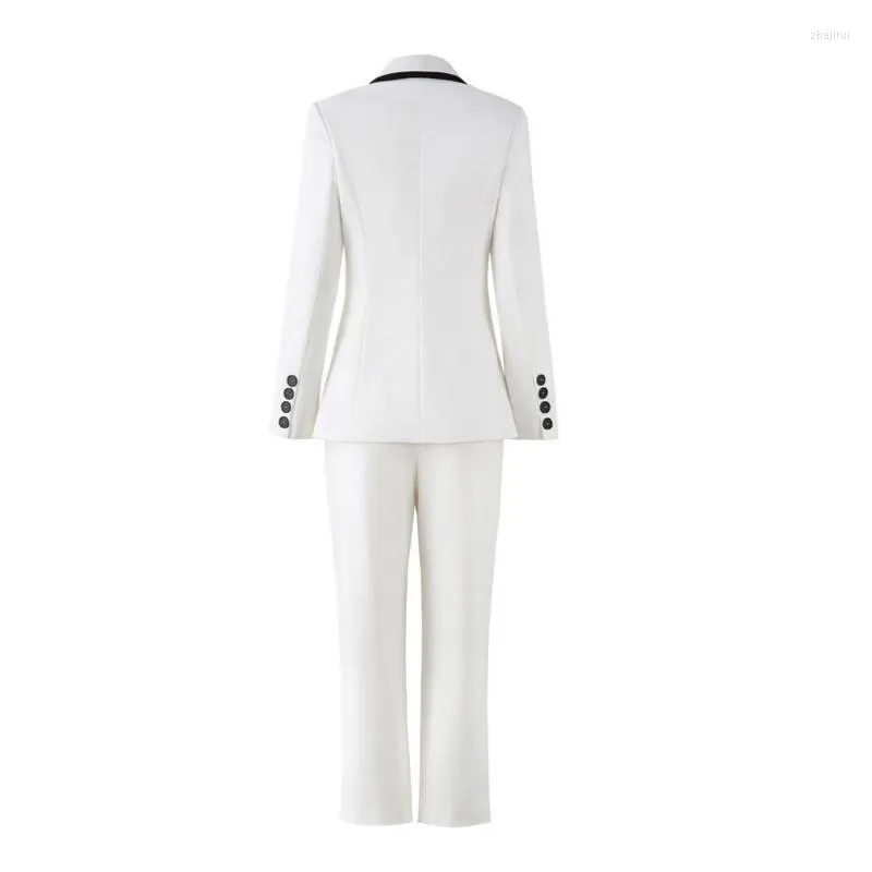 Damskie garnitury damskie Blazery Koreańskie Slim Fit Pełna długość Pants Blazer Suit Kobiet 2 -częściowe zestawy Eleganckie biuro Lady White Brand Design