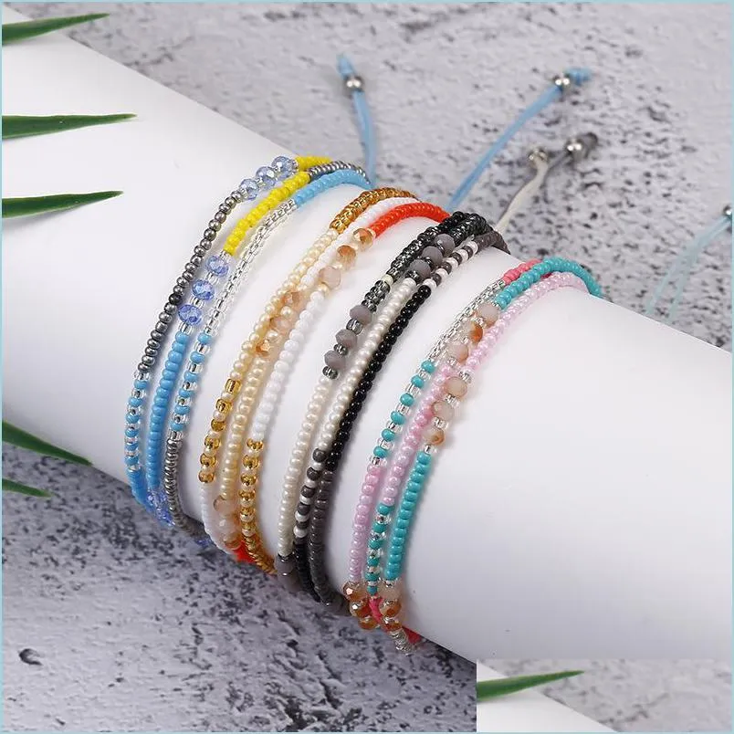 Charm Bracelets Bohemian Colorf Glass Seed Beads Bracelet 3 Layer Boho Mixed Trilaminar Braid For Women Girls With Friendship Card Dr Dhbyd