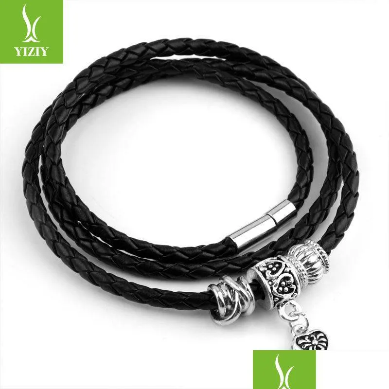 Braccialetti con ciondoli Bracciale placcato argento con ciondolo in pelle nera per le donne Cinque colori Chiusura magnetica Regalo di Natale Gioielli Consegna di goccia 2021 Dhlka