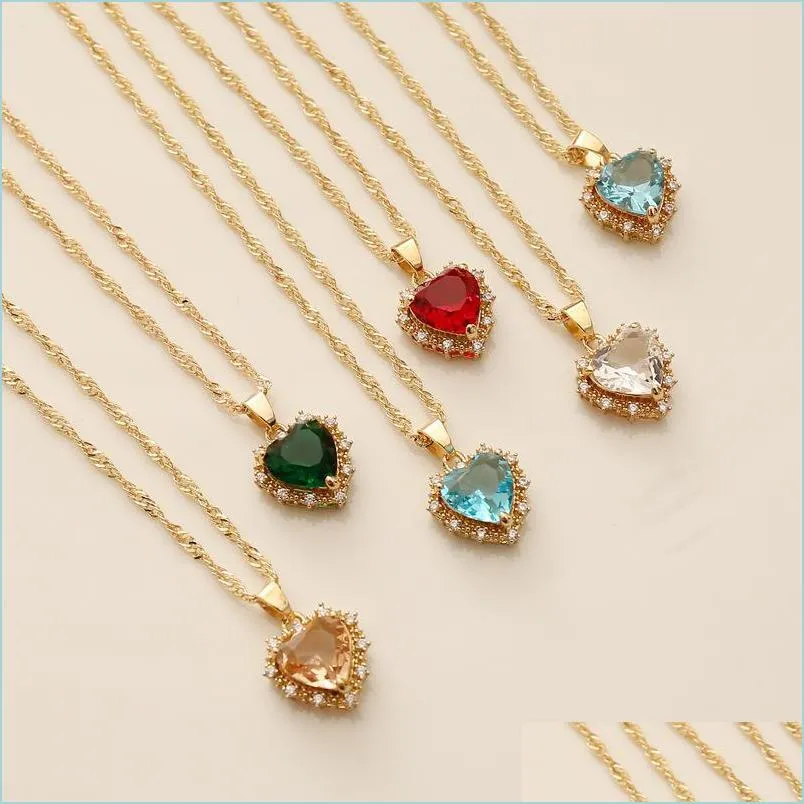 Pendant Necklaces Heart Shaped Necklaces Zircon Fl Rhinestone Crystal Pendants Copper Woman Necklace Jewelry Ornaments Personality Fa Dhb34