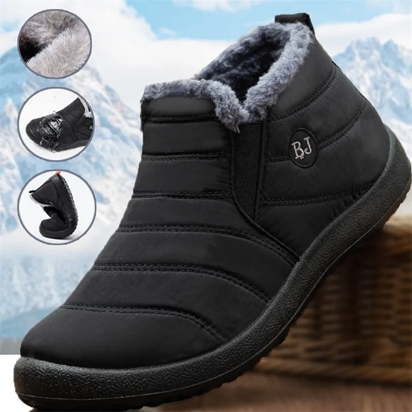 Bottes hommes imperméable hiver léger neige chaud fourrure chaussures grande taille 47 unisexe cheville sans lacet décontracté 221007